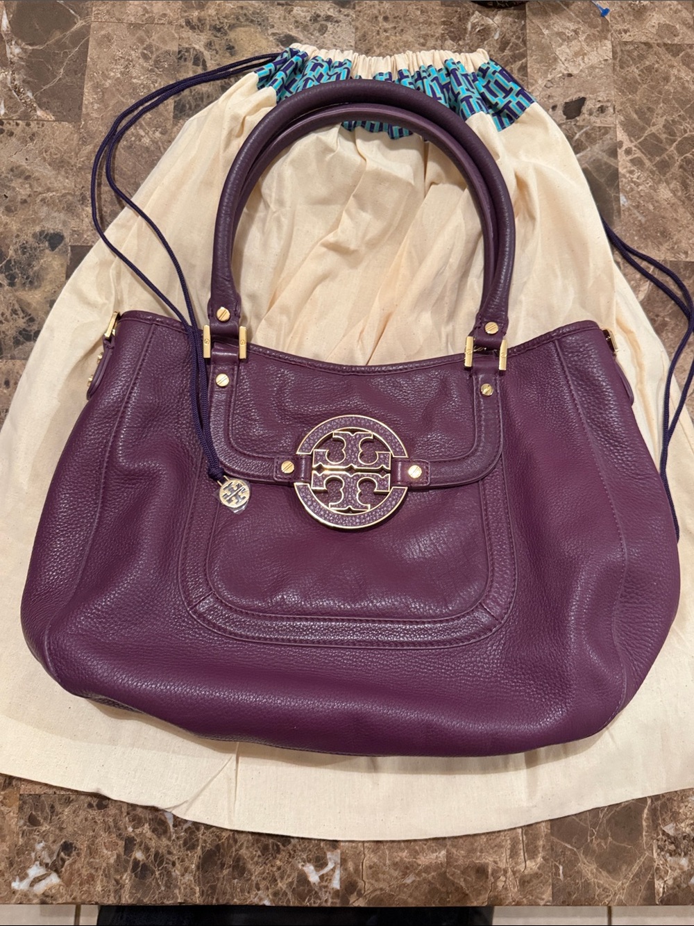 RETIRED Tory Burch Amanda Purple Soft Leather Handbag.